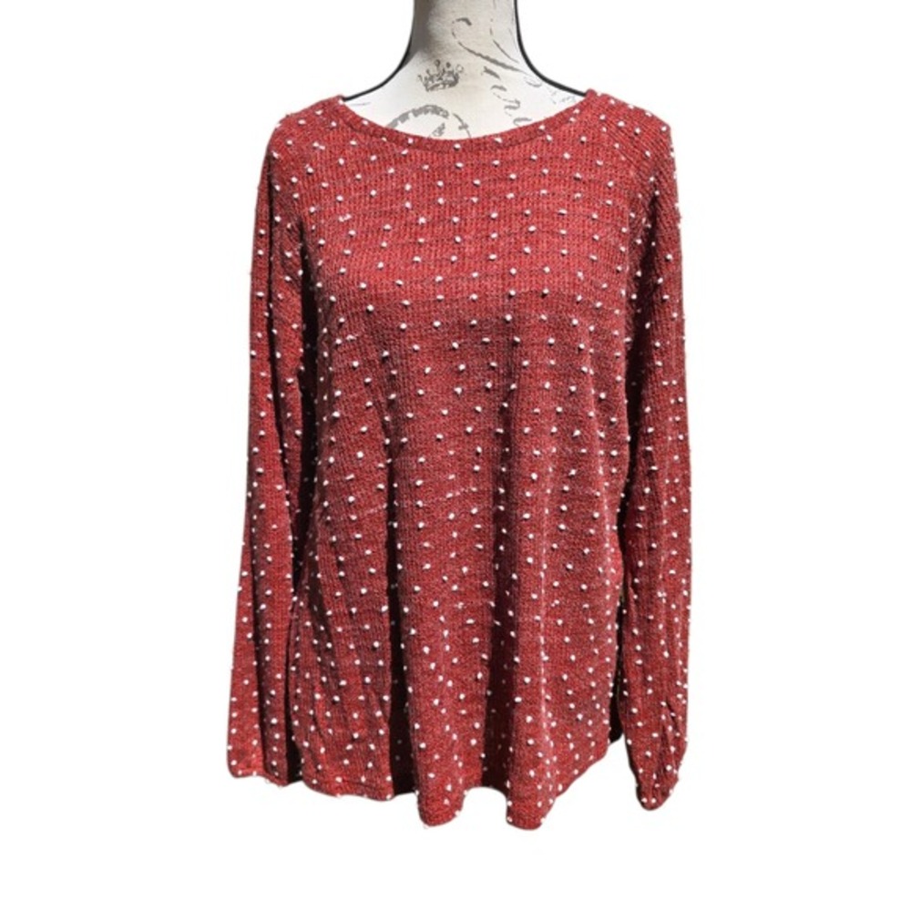 ADIBOSY NWT Polka Dot Textured Tie Back Sweater Long Sleeve Knit‎ Top Size L